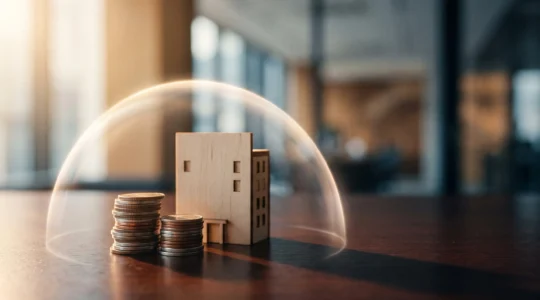 Symbole visuel d'un bouclier de lumière protégeant une pile de pièces, illustrant la réduction d'impôt grâce aux amortissements sur plusieurs années