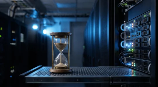 Illustration symbolique de la récupération rapide de données informatiques après un sinistre, entre urgence et maîtrise technique