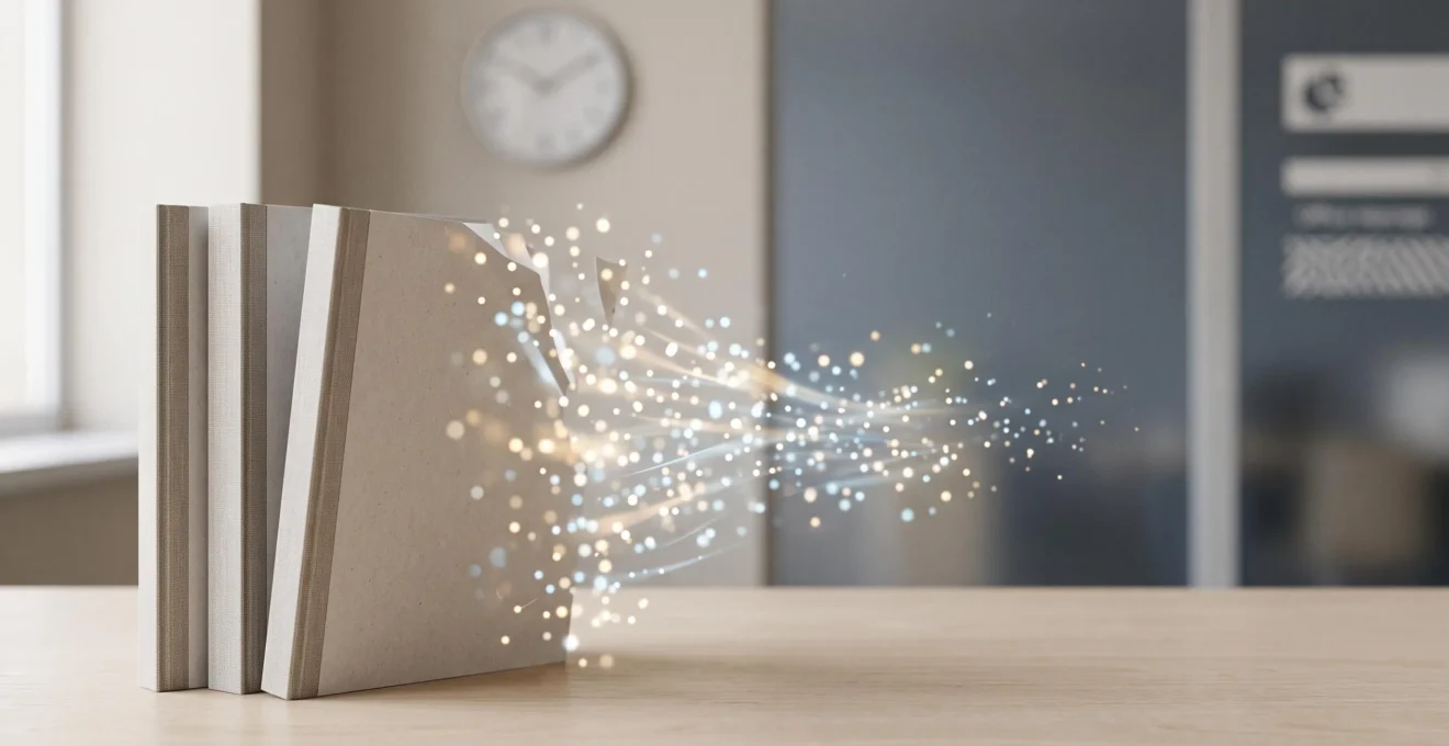 Bureau moderne épuré symbolisant la transformation digitale et l'automatisation des tâches administratives répétitives
