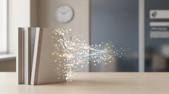 Bureau moderne épuré symbolisant la transformation digitale et l'automatisation des tâches administratives répétitives