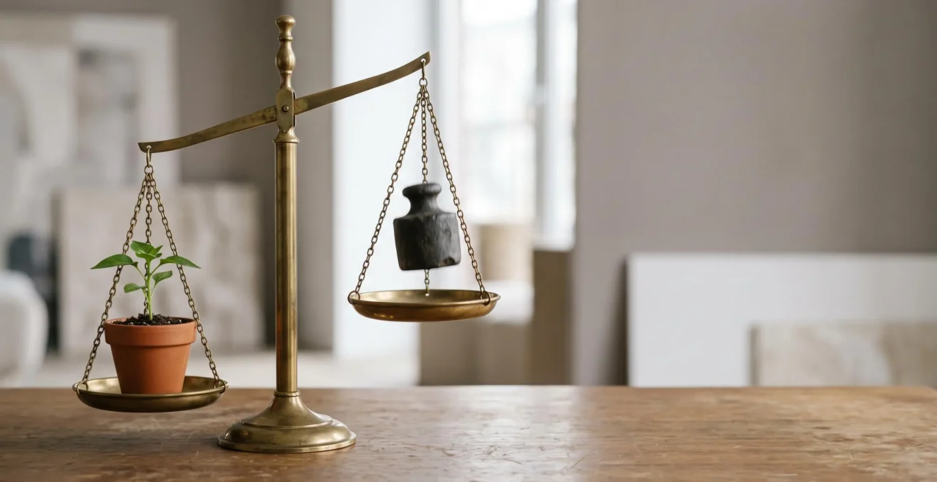 Une balance en équilibre symbolisant la réduction stratégique des passifs d'une entreprise sans freiner sa croissance
