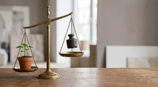 Une balance en équilibre symbolisant la réduction stratégique des passifs d'une entreprise sans freiner sa croissance