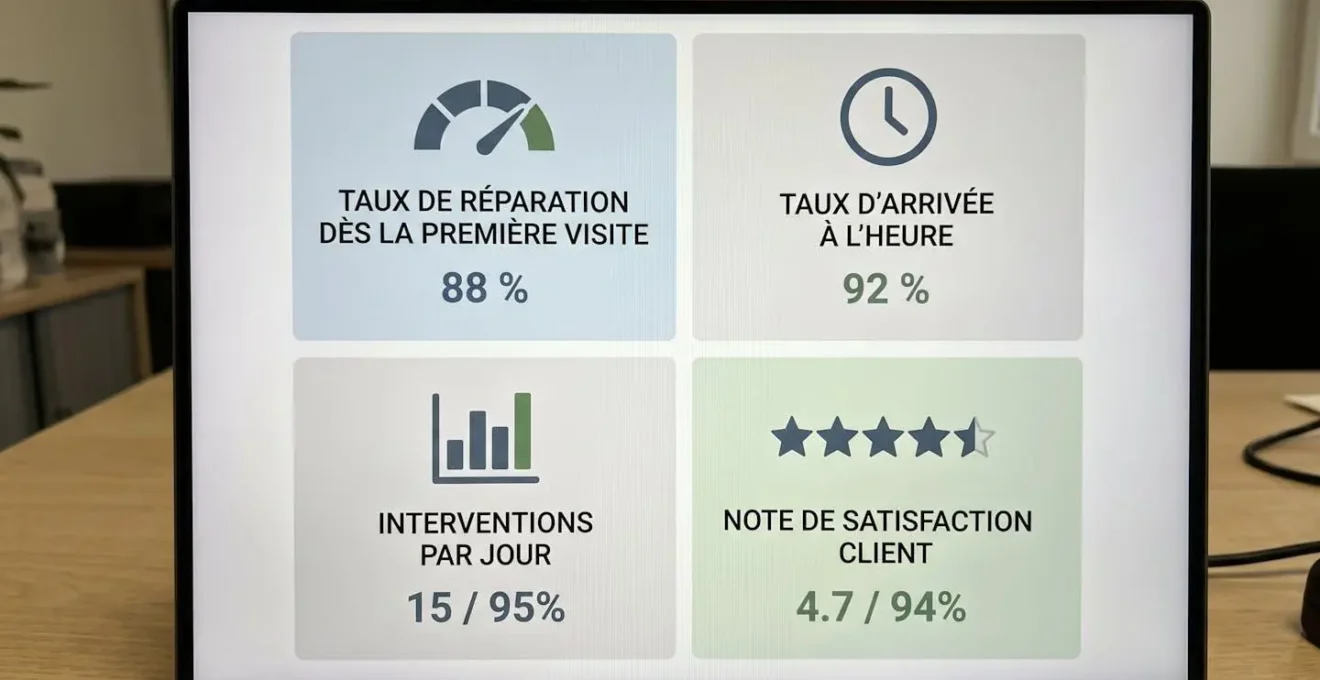 Tableau de bord simplifié avec quatre indicateurs de performance terrain