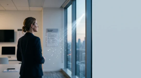 Silhouette d'entrepreneur observant une trajectoire ascendante symbolisant la fidélisation client sur six mois